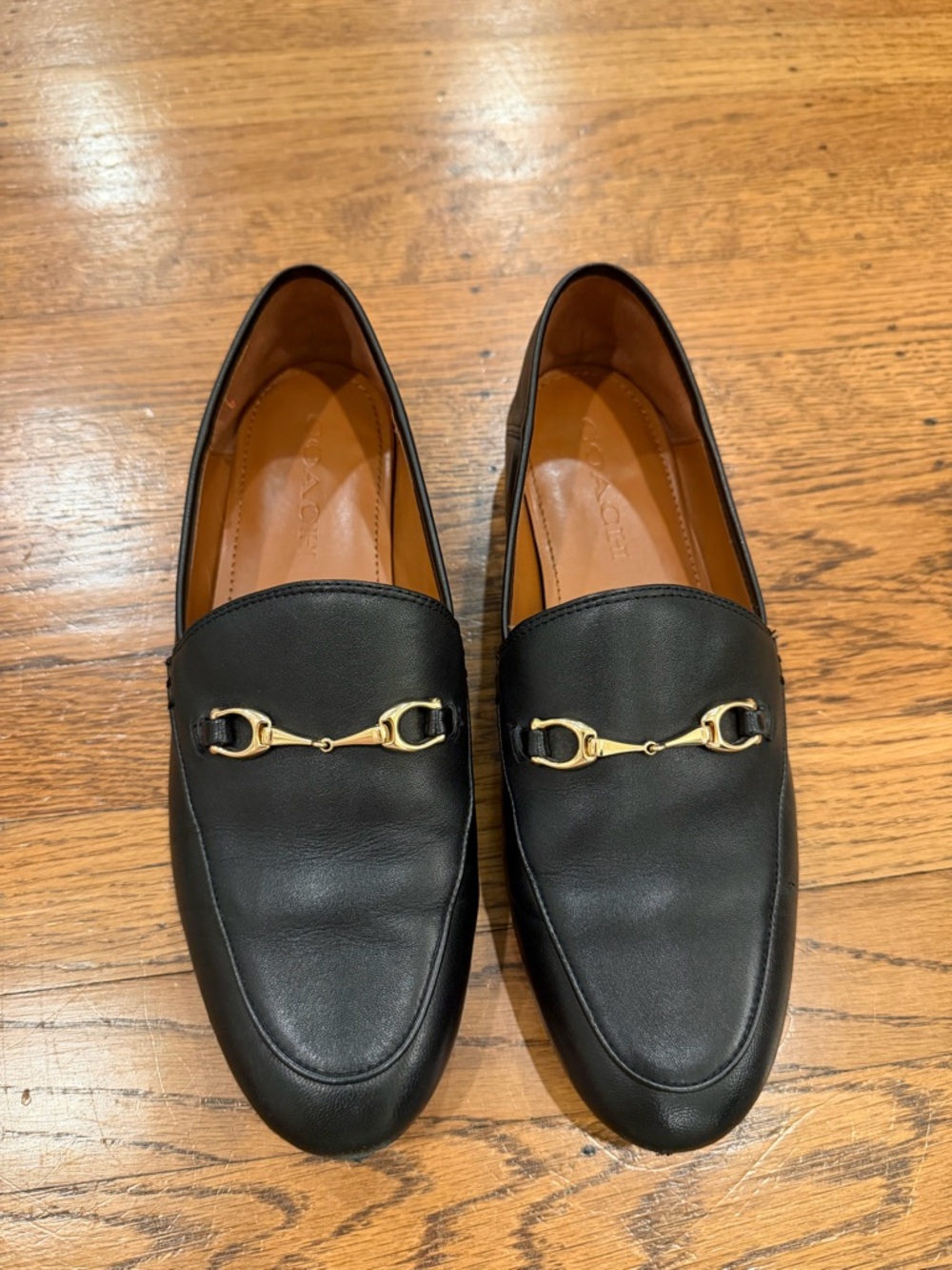 Coach Black Leather Women's Loafers with Gold Horsebit